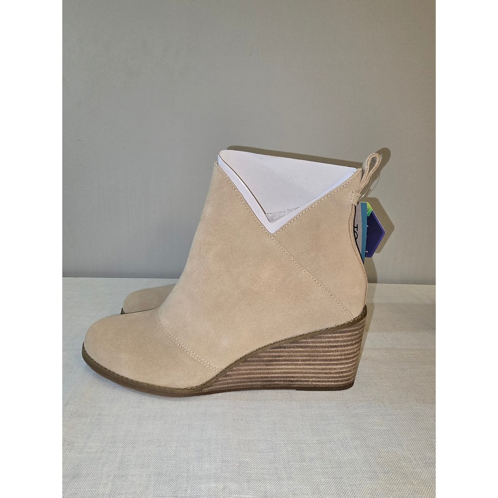 TOMS Womens Sutton Booties Oatmeal Suede Wedge Ankle Boots 11 NEW